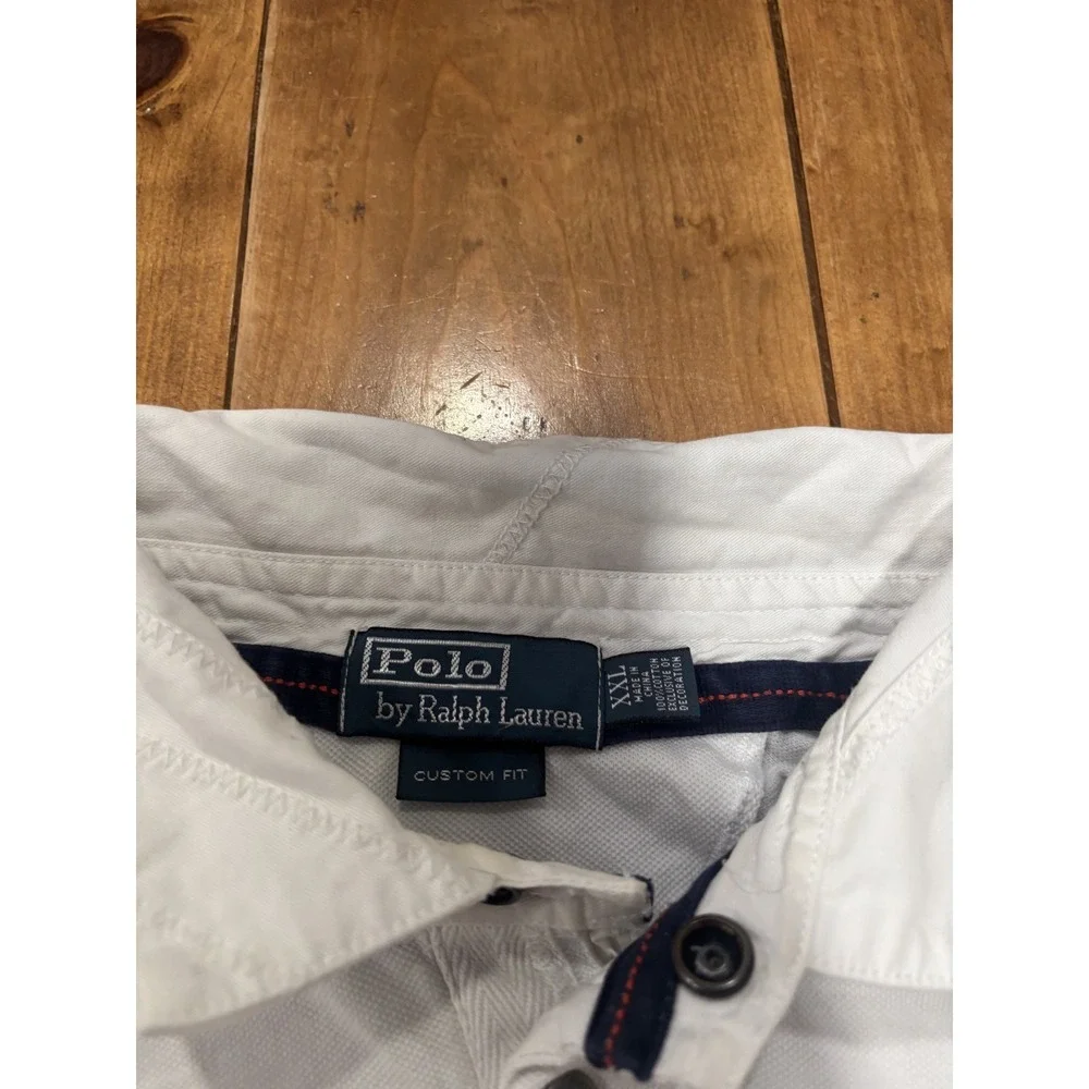 Polo Ralph Lauren Men's XXL Custom Fit Big Pony Colorblock Polo Shirt White Blue